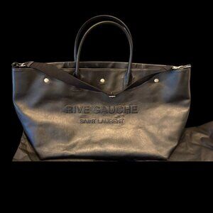 Saint Laurent Maxi Rive Gauche Leather Tote Bag in Black with Dust Bag